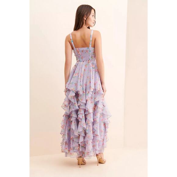 Bhanuni by Jyoti Floral Chiffon Dress Sequined Ruffled Purple SP - Picture 2 of 11